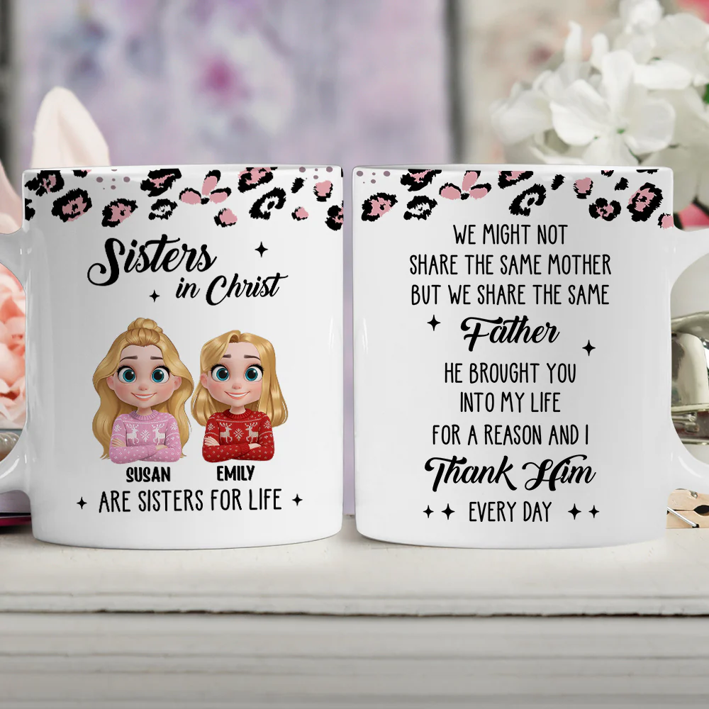 Sisters Linked By Heart - Personalized Custom Coffee Mug - Image 2