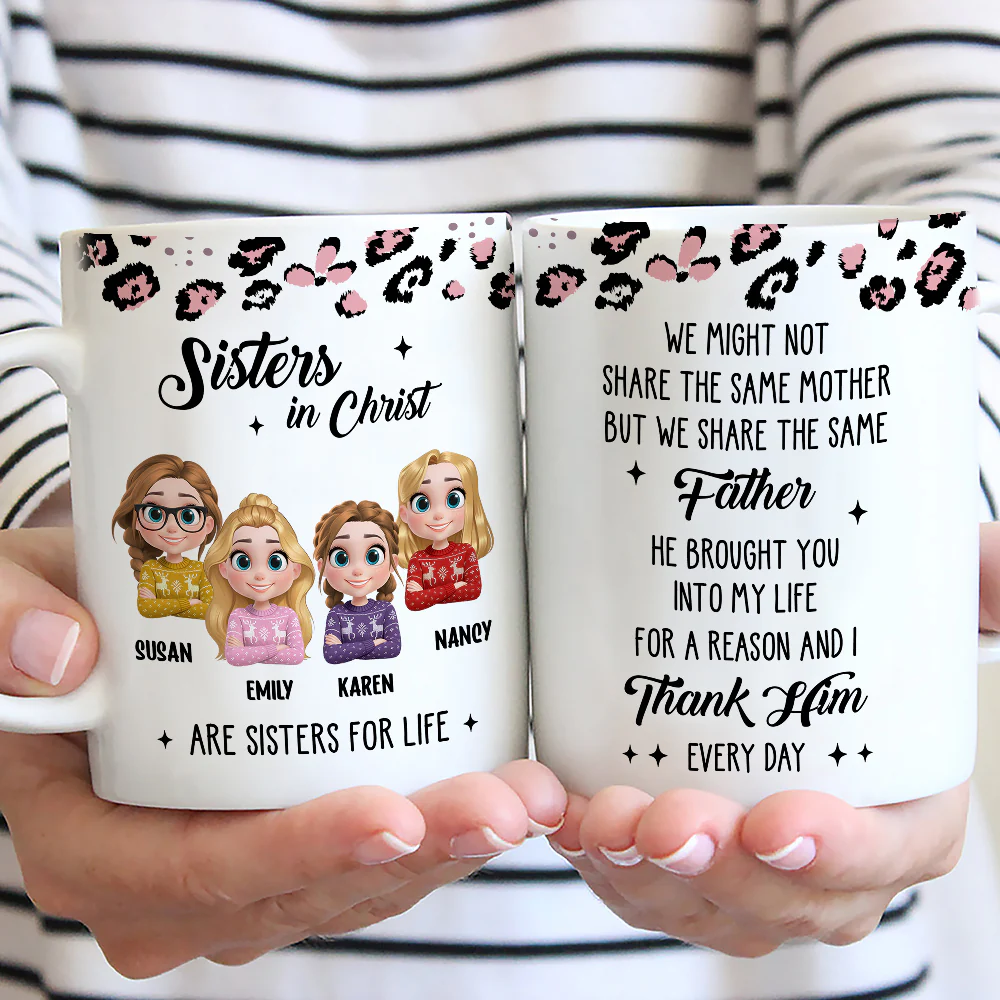 Sisters Linked By Heart - Personalized Custom Coffee Mug - Image 3