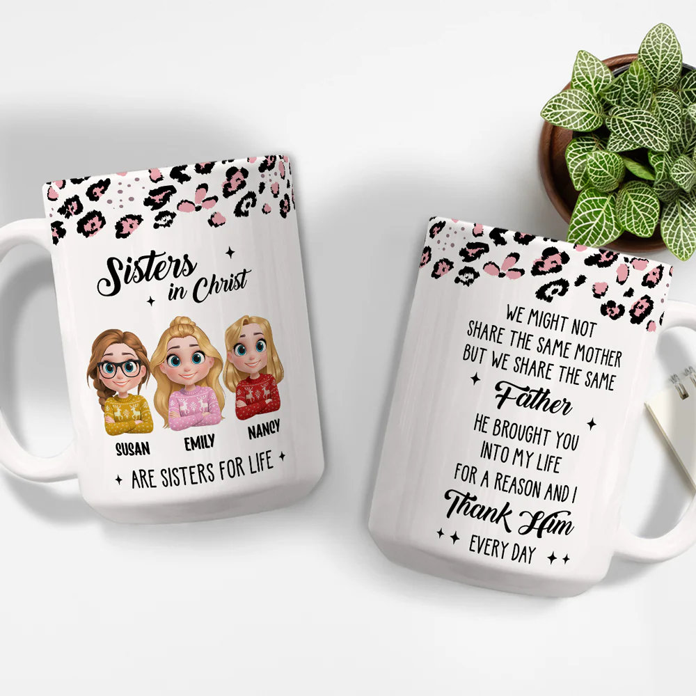 Sisters Linked By Heart - Personalized Custom Coffee Mug - Image 4