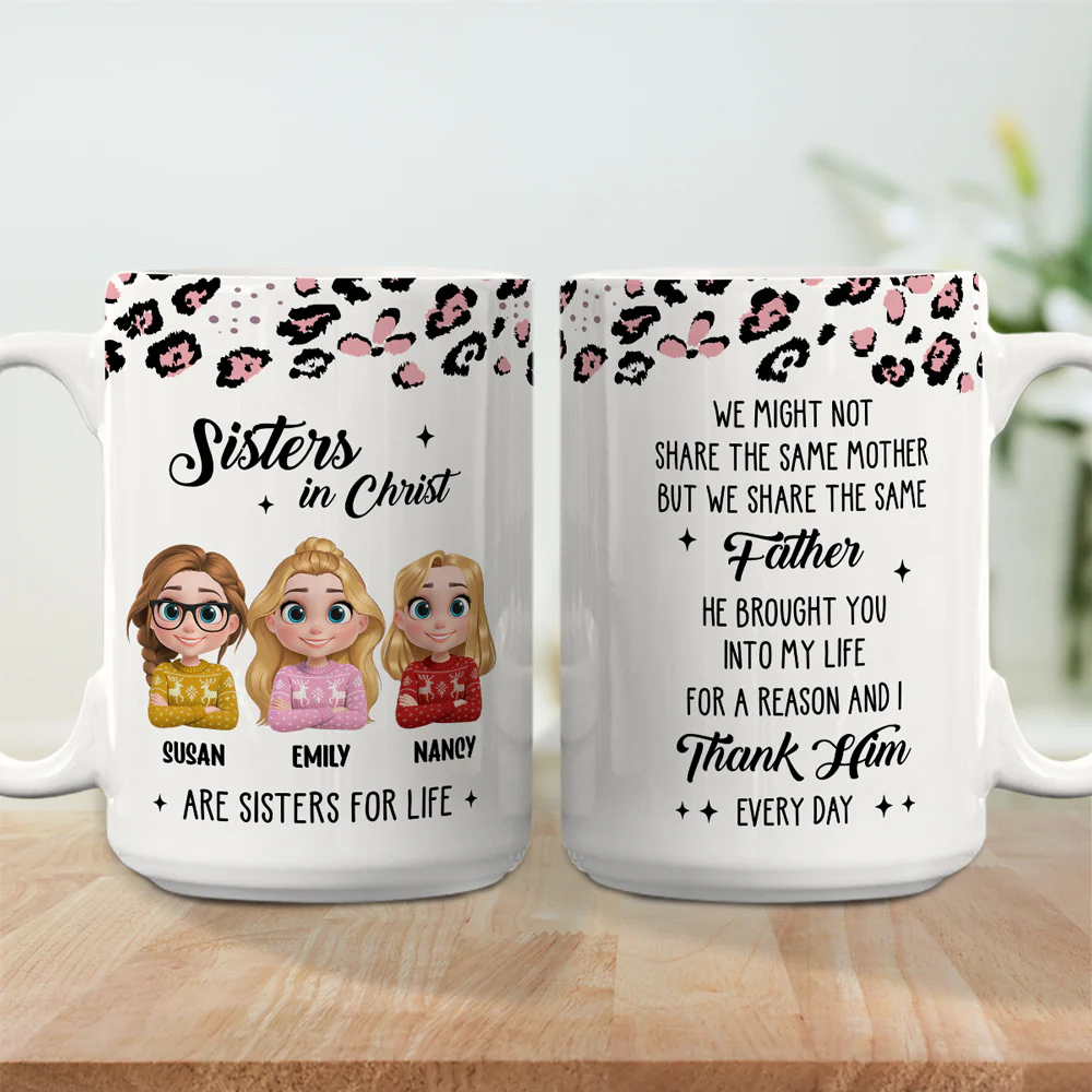 Sisters Linked By Heart - Personalized Custom Coffee Mug - Image 5