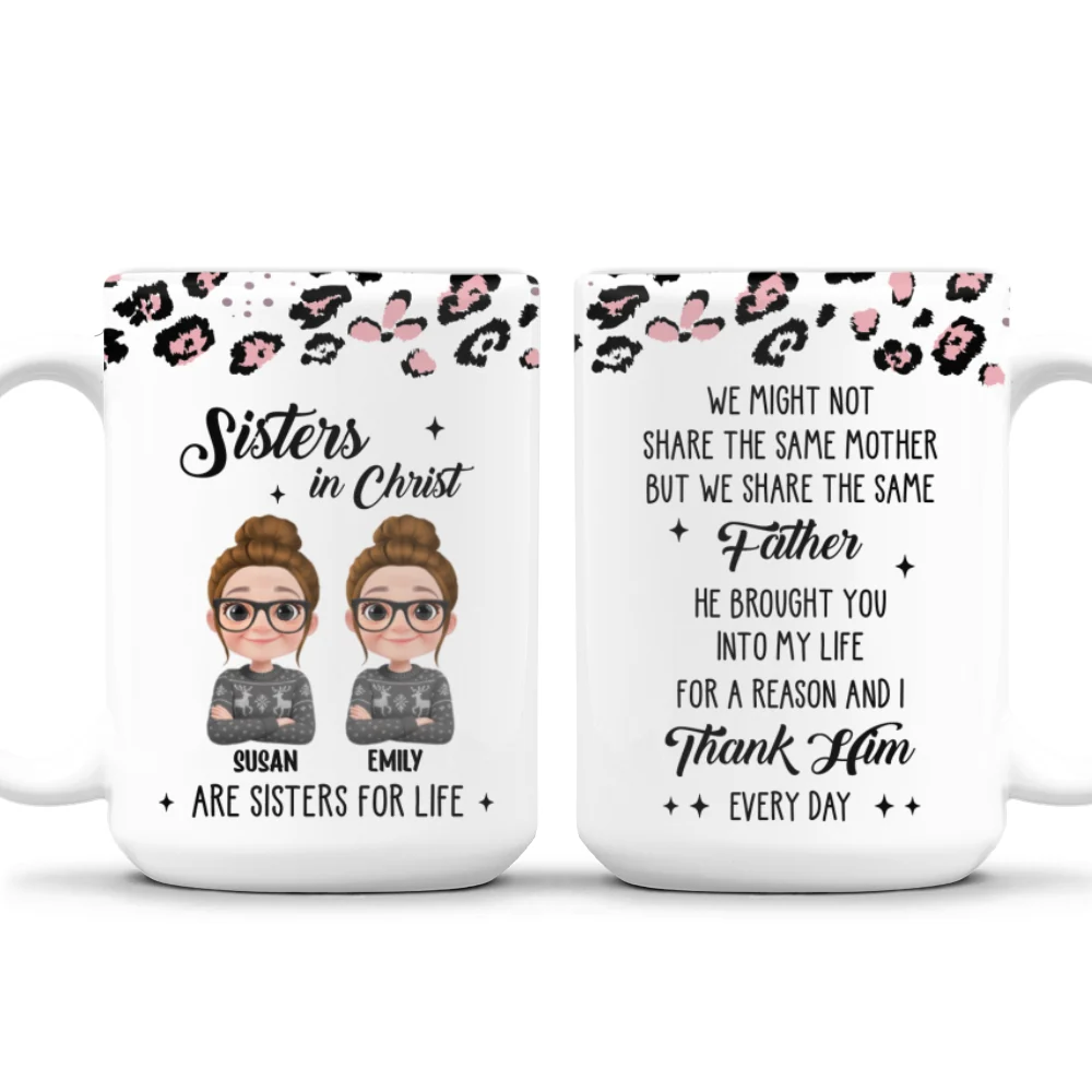Sisters Linked By Heart - Personalized Custom Coffee Mug - Image 8