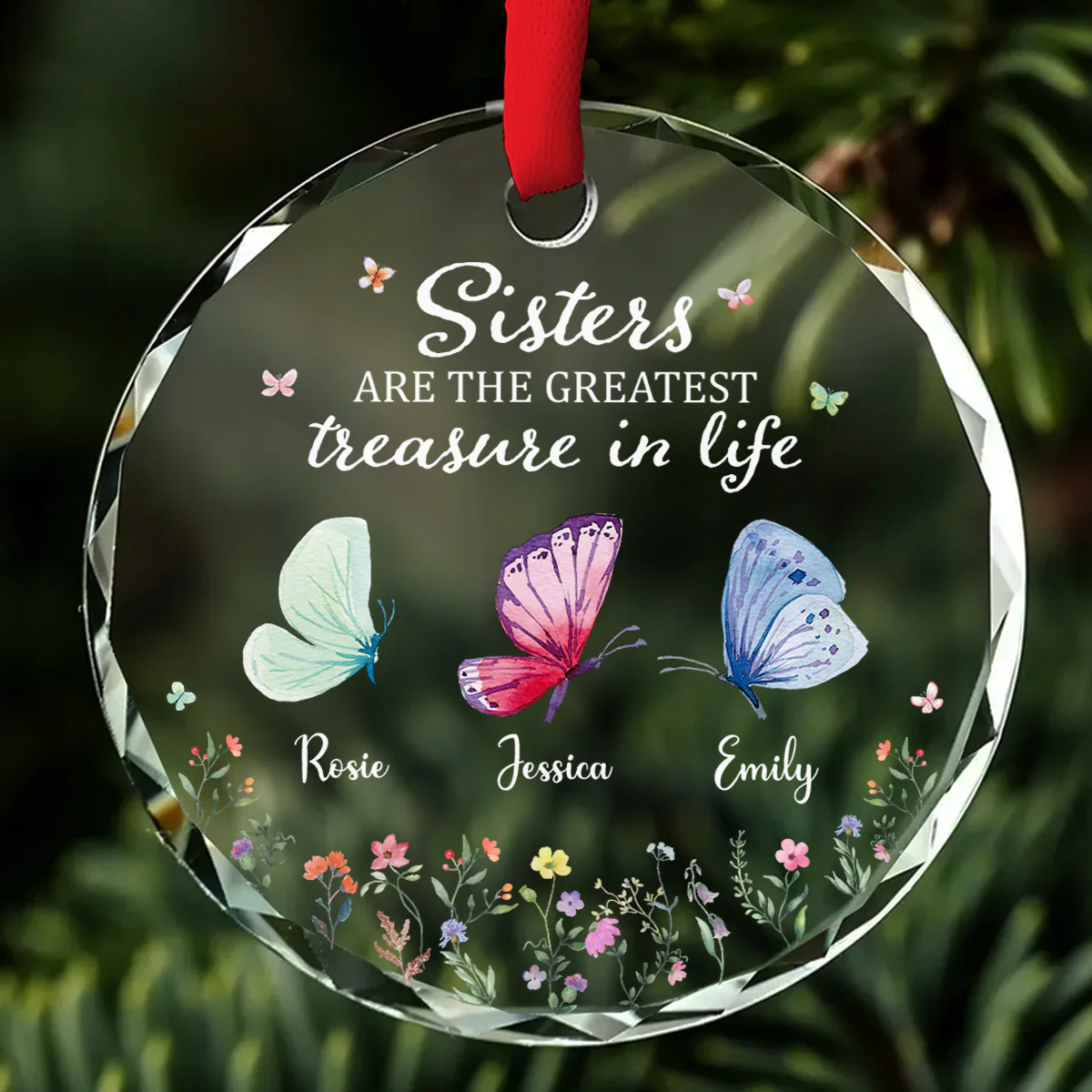 Sisters Make Life More Beautiful - Personalized Custom Glass Ornament - Image 2