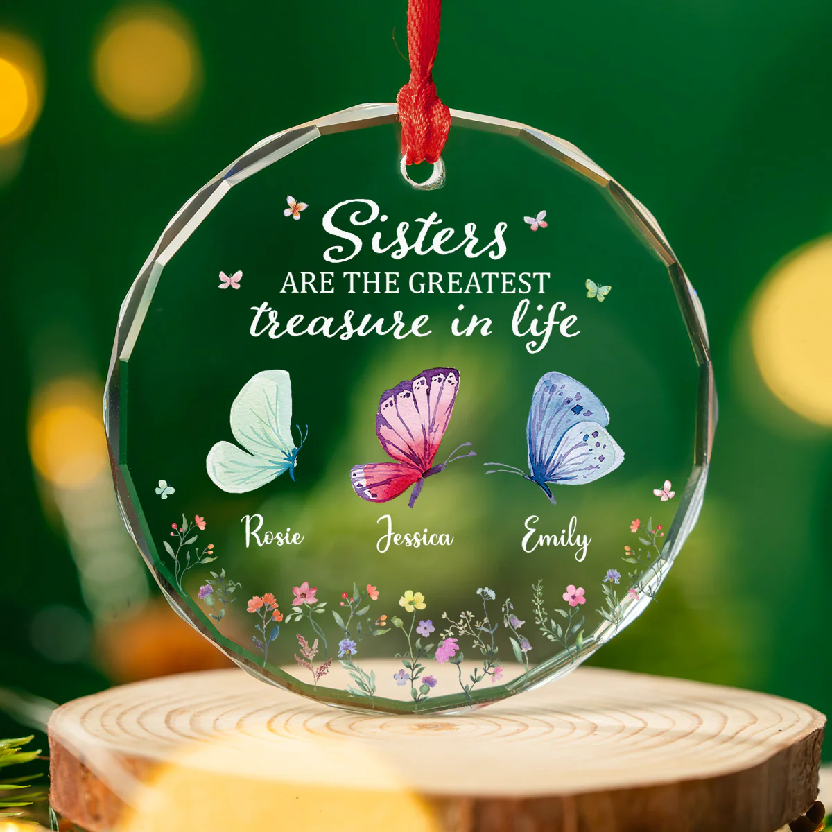 Sisters Make Life More Beautiful - Personalized Custom Glass Ornament - Image 3