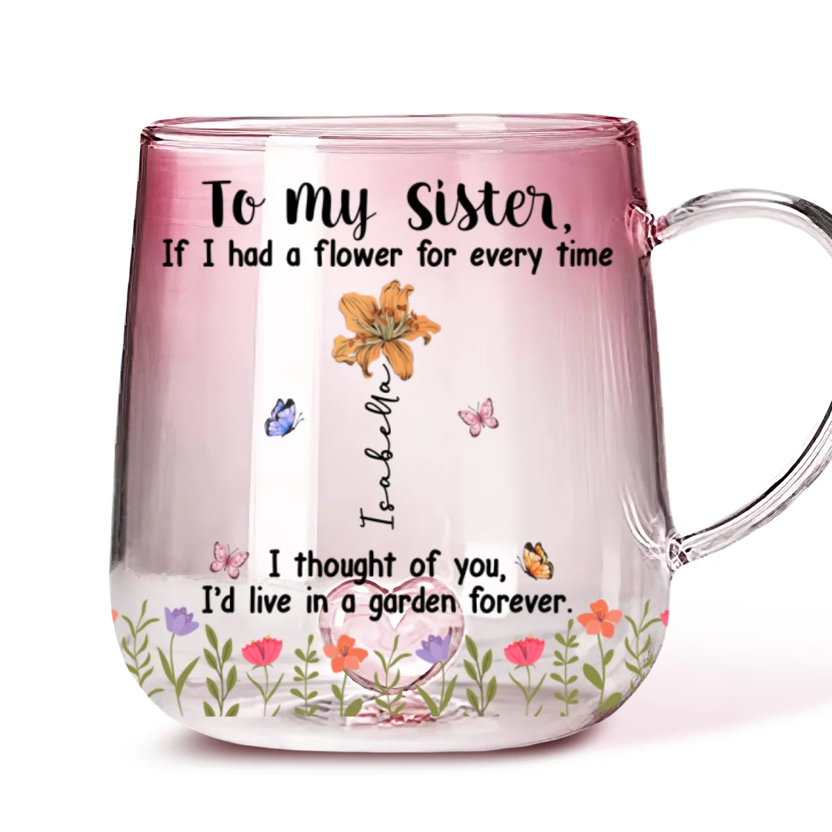 Sisters Make Life More Beautiful - Personalized Custom Pink Gradient Glass Mug - Image 6