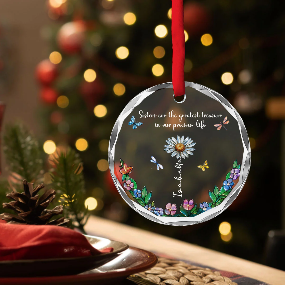 Sisters Make The World Brighter - Personalized Custom Glass Ornament - Image 4