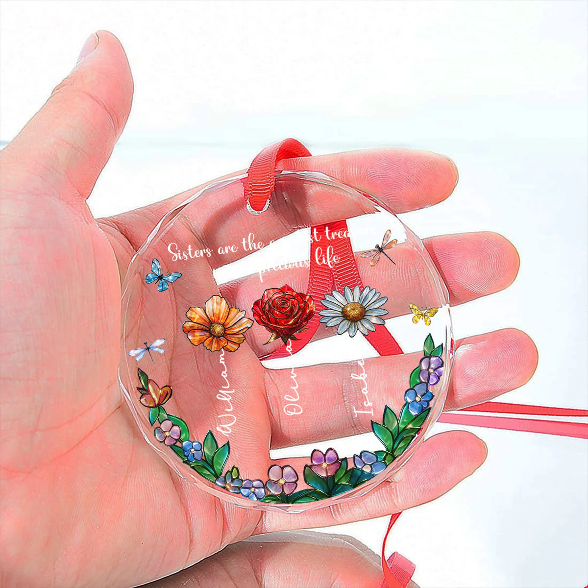 Sisters Make The World Brighter - Personalized Custom Glass Ornament - Image 5