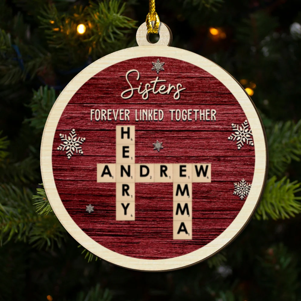 Sisters Name Scrabble - Personalized Custom 2-layered Wood Ornament - Image 2
