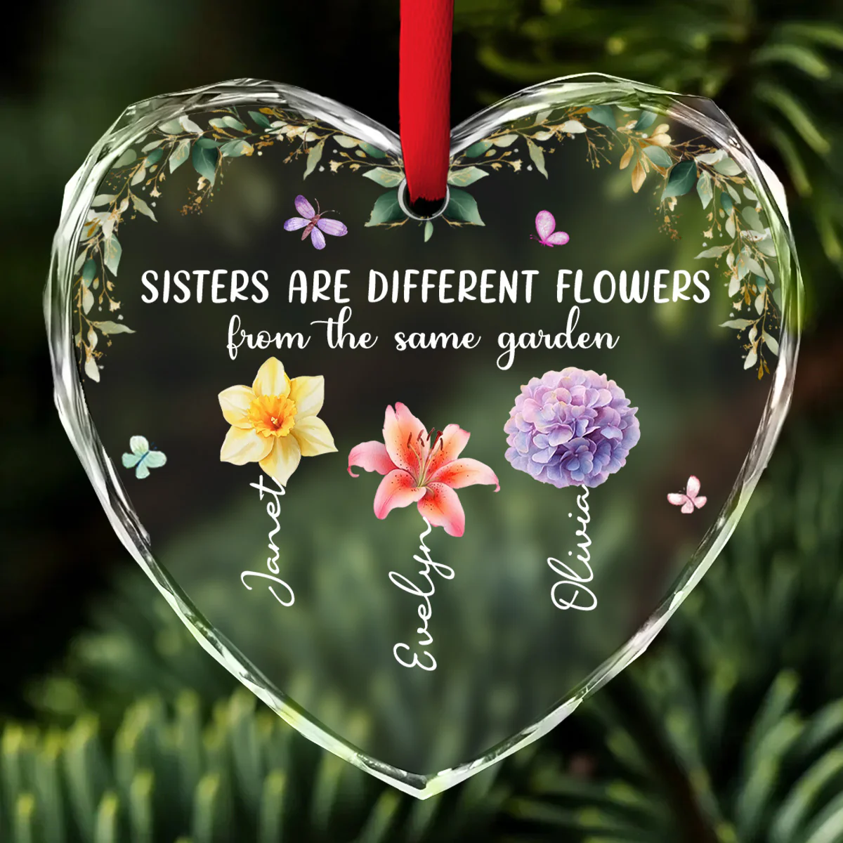 Sisters Rooted In One Garden - Personalized Custom Glass Ornament