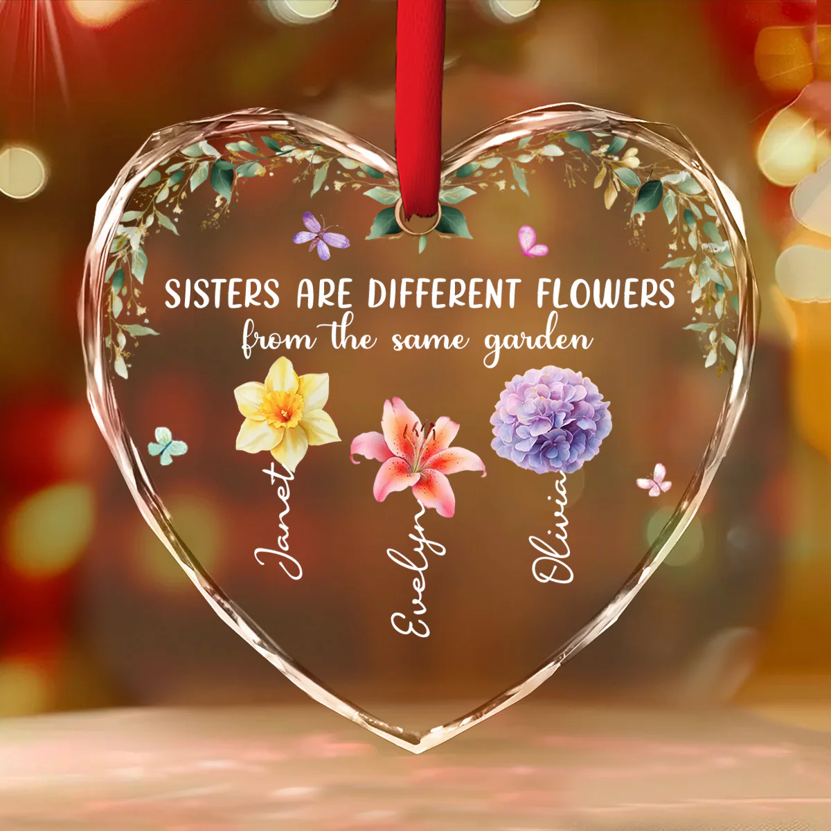 Sisters Rooted In One Garden - Personalized Custom Glass Ornament - Image 3