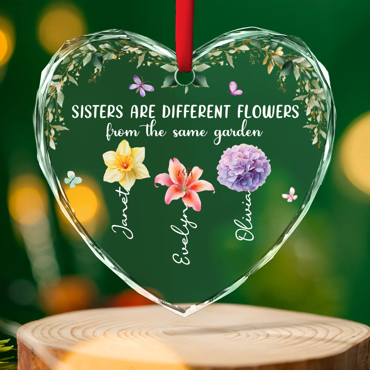 Sisters Rooted In One Garden - Personalized Custom Glass Ornament - Image 4