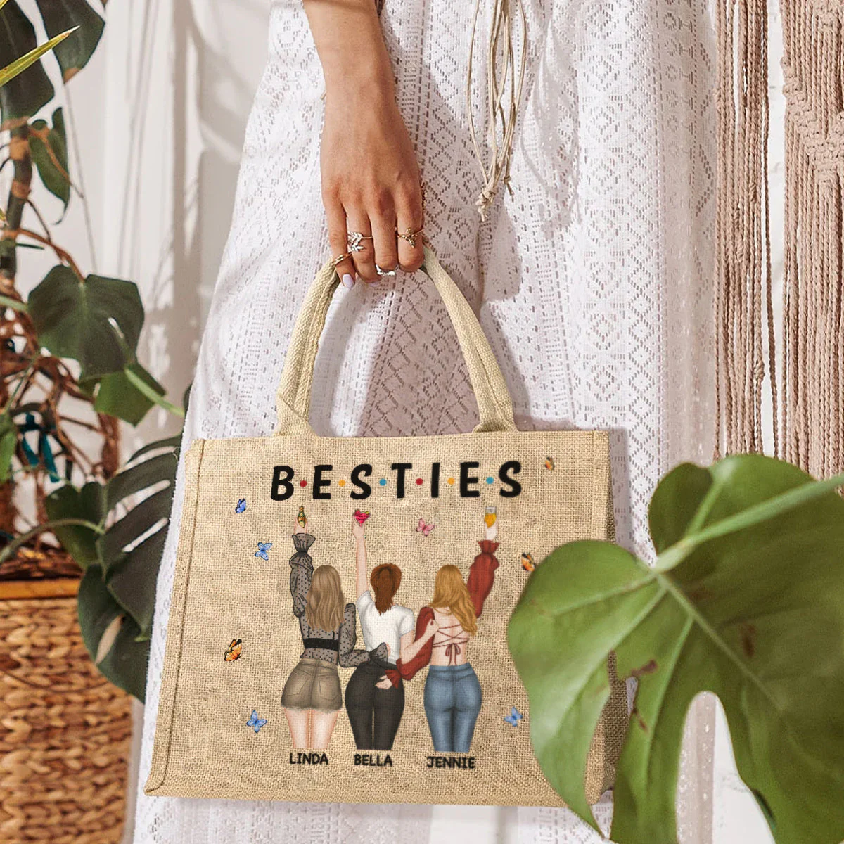 Sisters Together - Personalized Custom Jute Tote Bag - Image 3