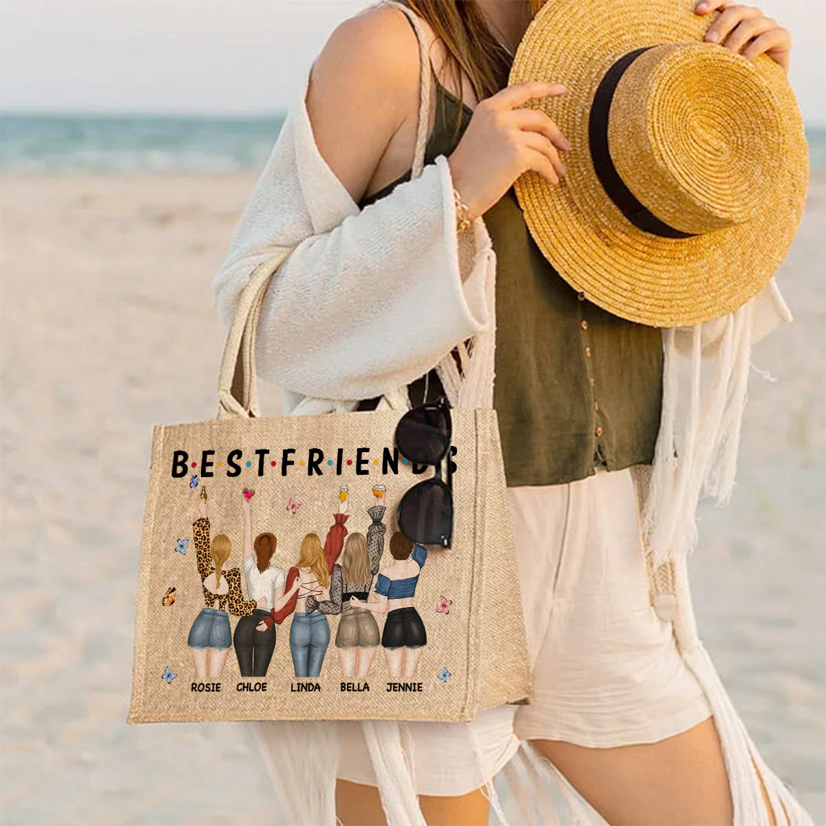 Sisters Together - Personalized Custom Jute Tote Bag - Image 5