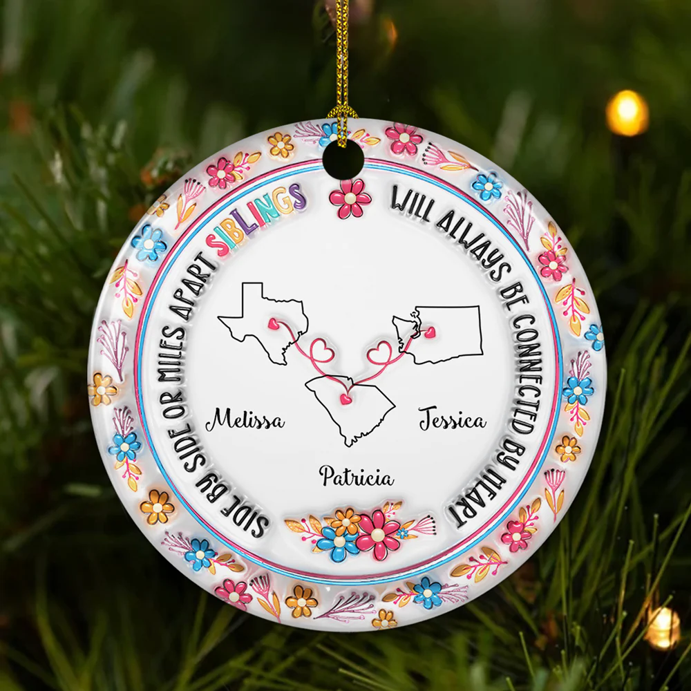 Sisters Will Always Be Connected By Heart - Personalized Custom 3D Inflated Effect Ceramic Ornament - Image 2