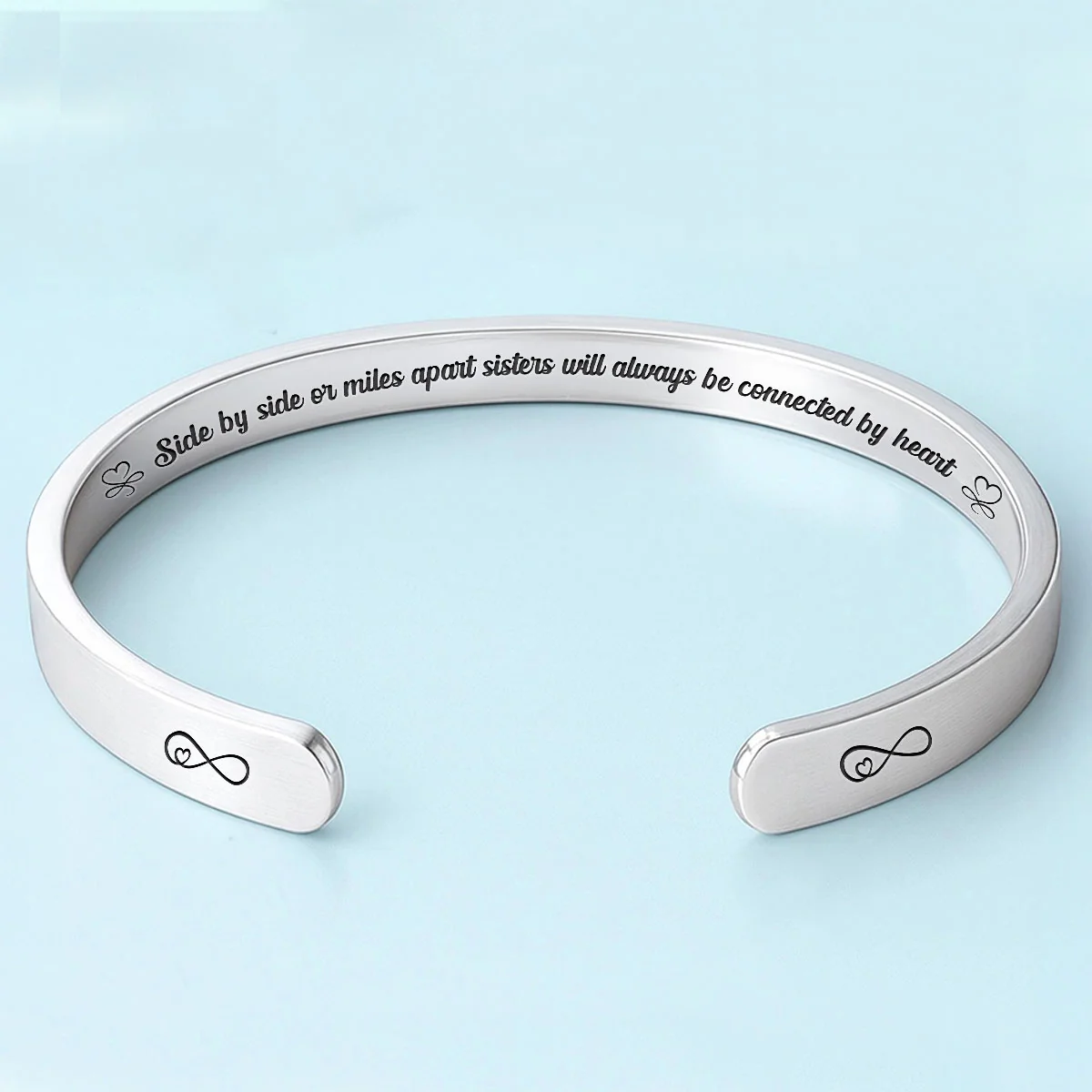 Sisters Will Always Be Connected - Personalized Custom Bracelet Cuff - Image 4