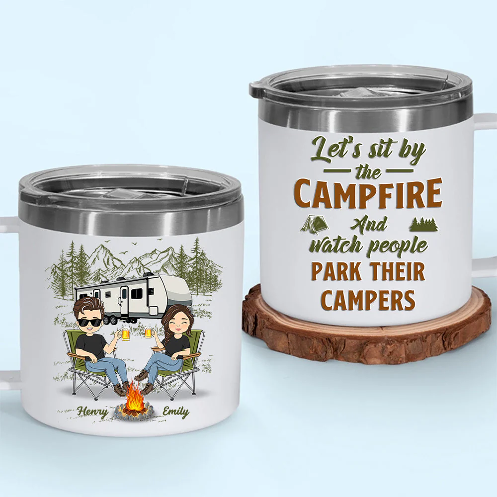 Sit By The Campfire - Personalized Custom 14oz Stainless Steel Tumbler With Handle - Image 2