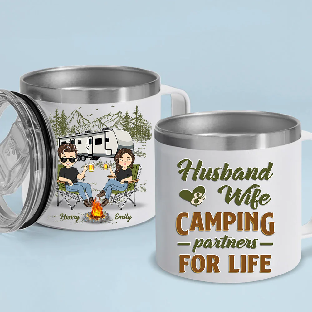 Sit By The Campfire - Personalized Custom 14oz Stainless Steel Tumbler With Handle - Image 4