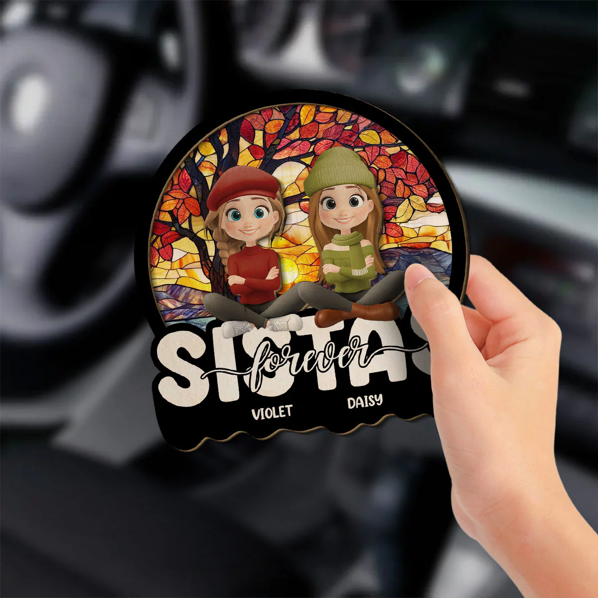 Sitting Together Autumn - Personalized Custom Car Visor Clip - Image 2
