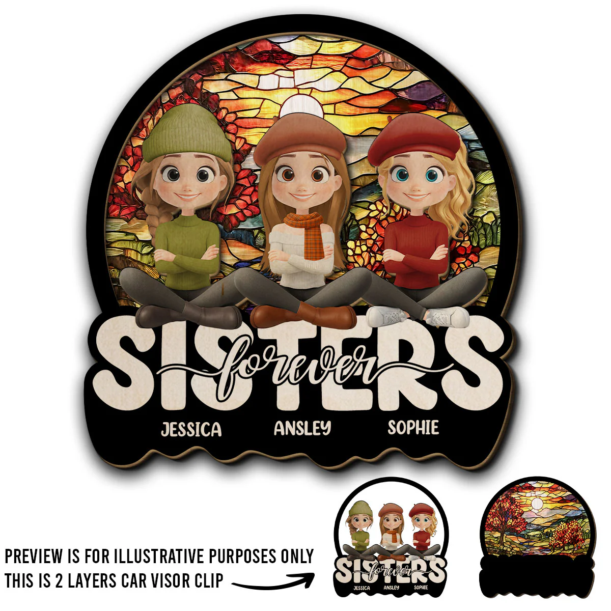 Sitting Together Autumn - Personalized Custom Car Visor Clip - Image 4