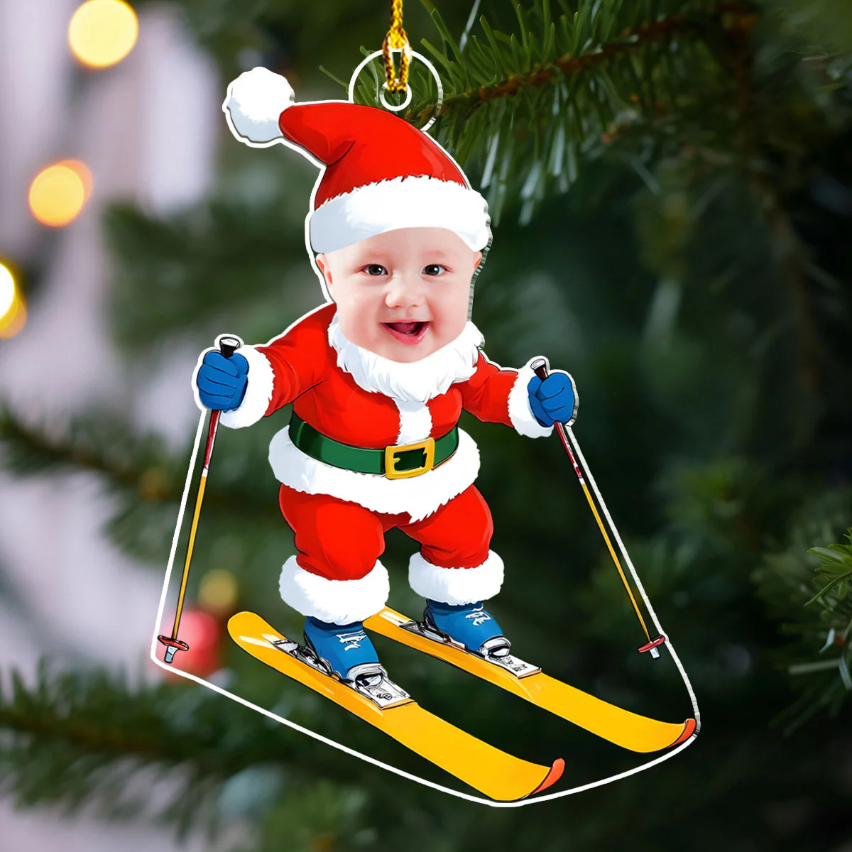 Skiing Christmas - Personalized Custom Acrylic Ornament - Image 3