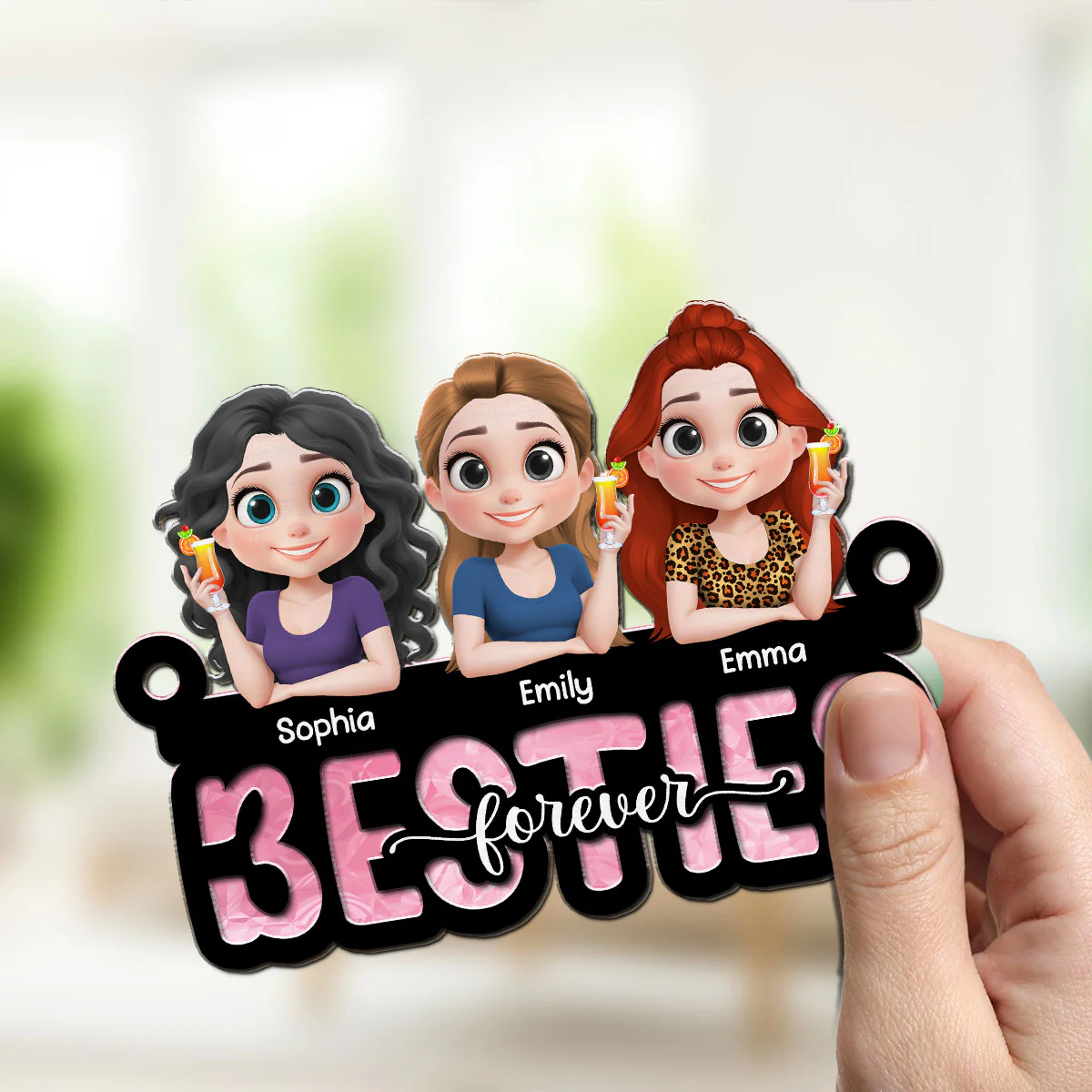 Slay Cartoon Bestie - Personalized Custom Suncatcher - Image 3