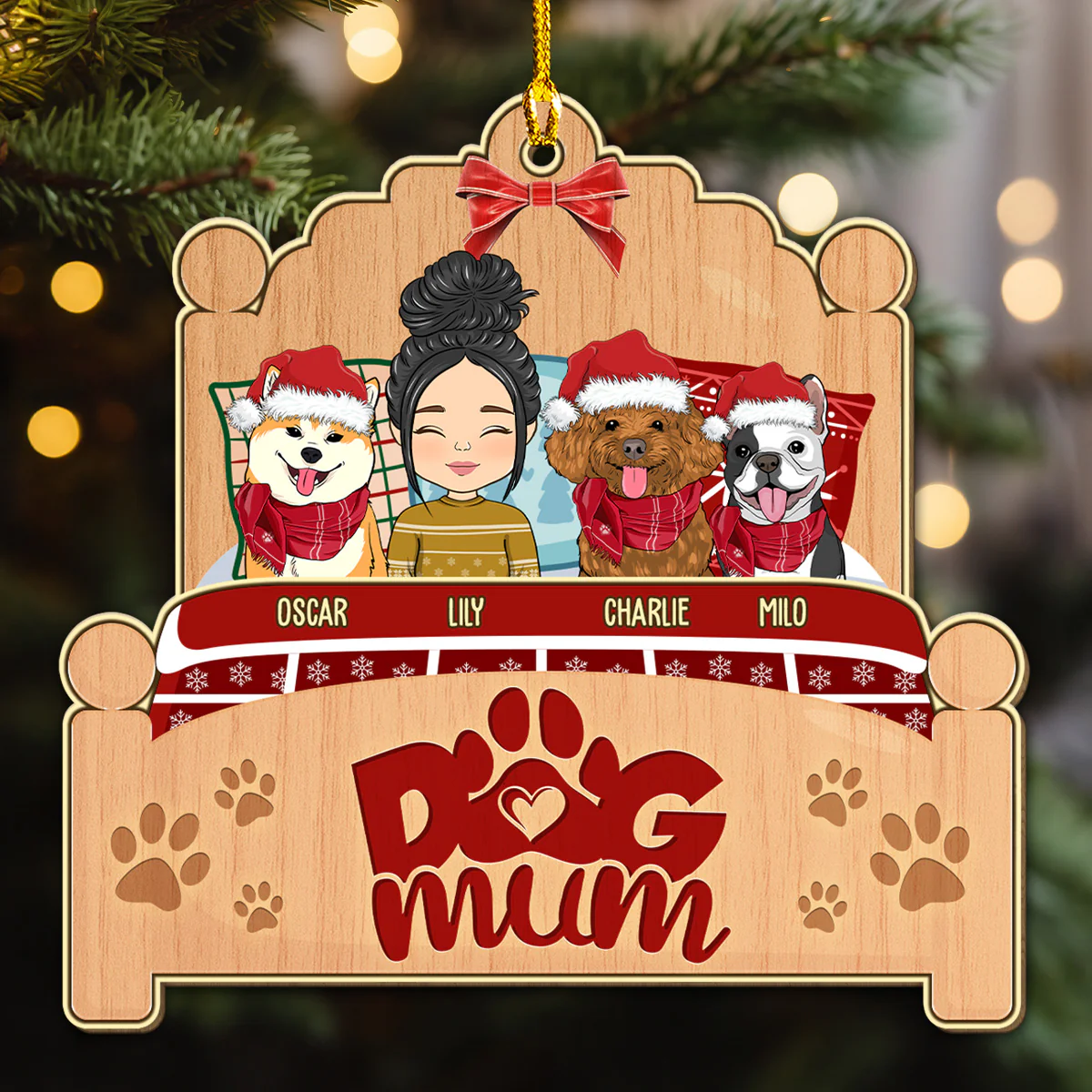 Sleepy Dog Mom - Personalized Custom Wood Ornament - Image 3