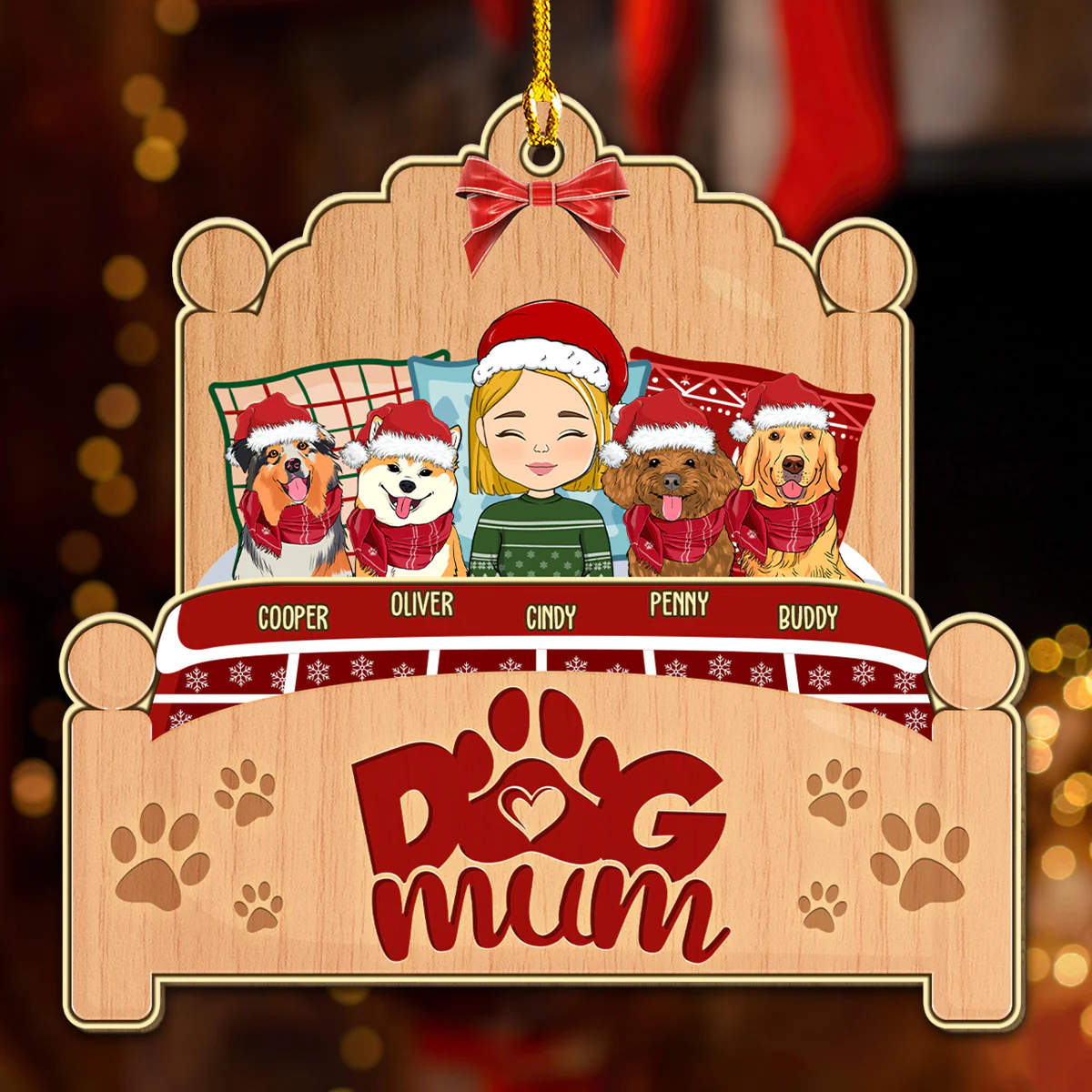 Sleepy Dog Mom - Personalized Custom Wood Ornament - Image 4