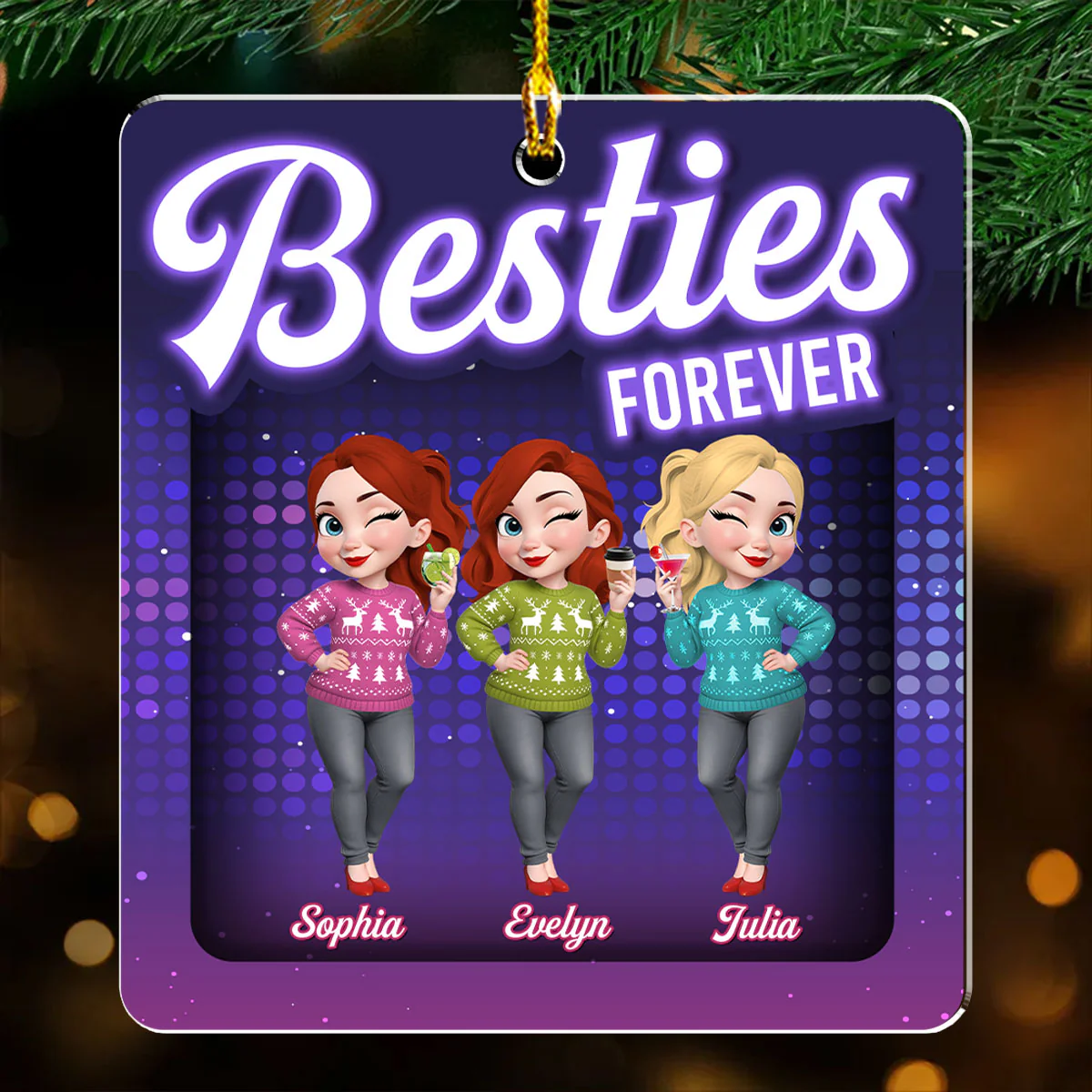 Sleigh Rides And Bestie - Personalized Custom Acrylic Ornament - Image 2
