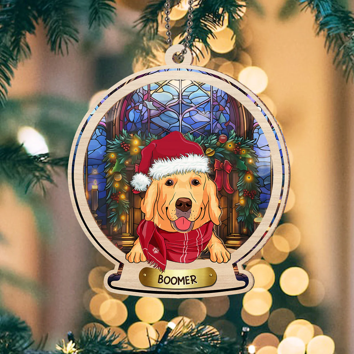 Snow Globe Dog - Personalized Custom Suncatcher Ornament - Image 4