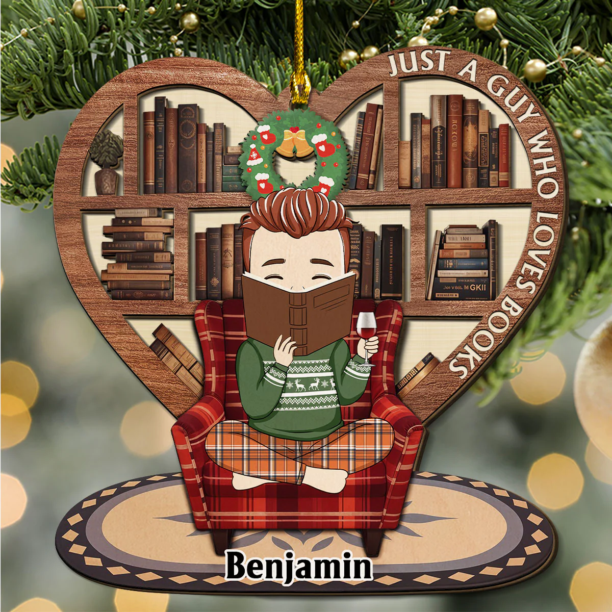 Snow Is Falling Books Are Calling - Personalized Custom Freeshape 2-Layered Wood Ornament - Image 4