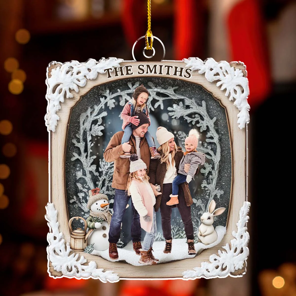 Snow Rabbit Family Photo - Personalized Custom Acrylic Ornament - Image 2