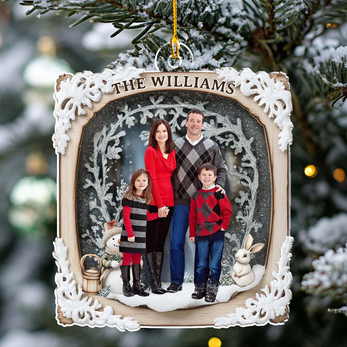 Snow Rabbit Family Photo - Personalized Custom Acrylic Ornament - Image 3