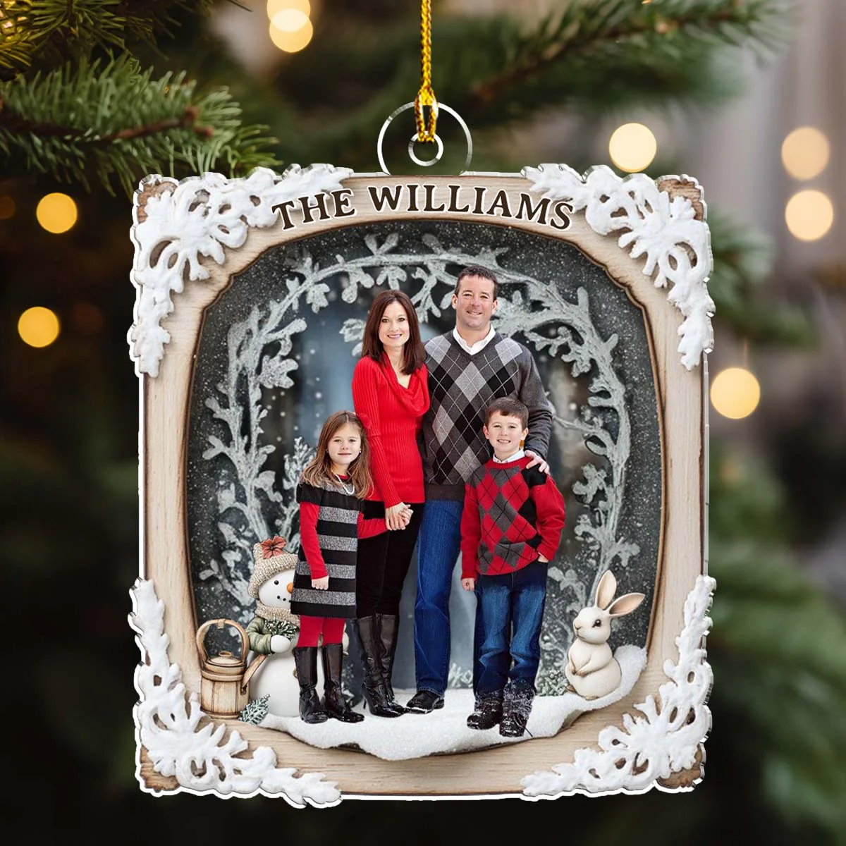 Snow Rabbit Family Photo - Personalized Custom Acrylic Ornament - Image 4
