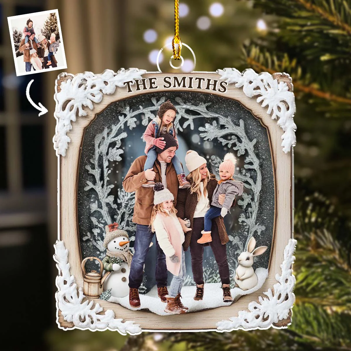 Snow Rabbit Family Photo - Personalized Custom Acrylic Ornament - Image 5