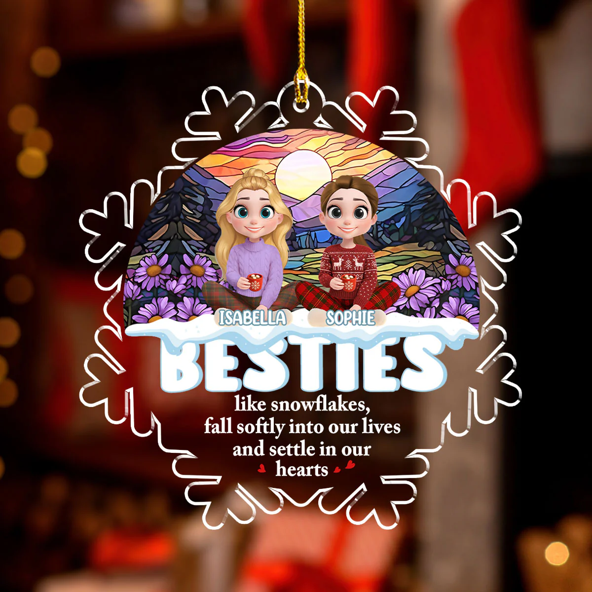 Snowflake Friendship - Personalized Custom Acrylic Ornament - Image 2
