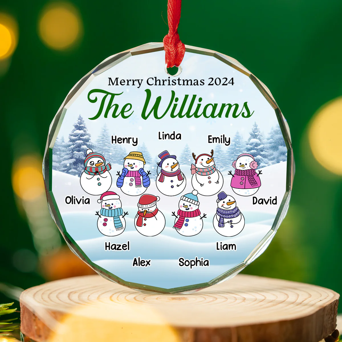 Snowman Christmas Family - Personalized Custom Glass Ornament - Image 3