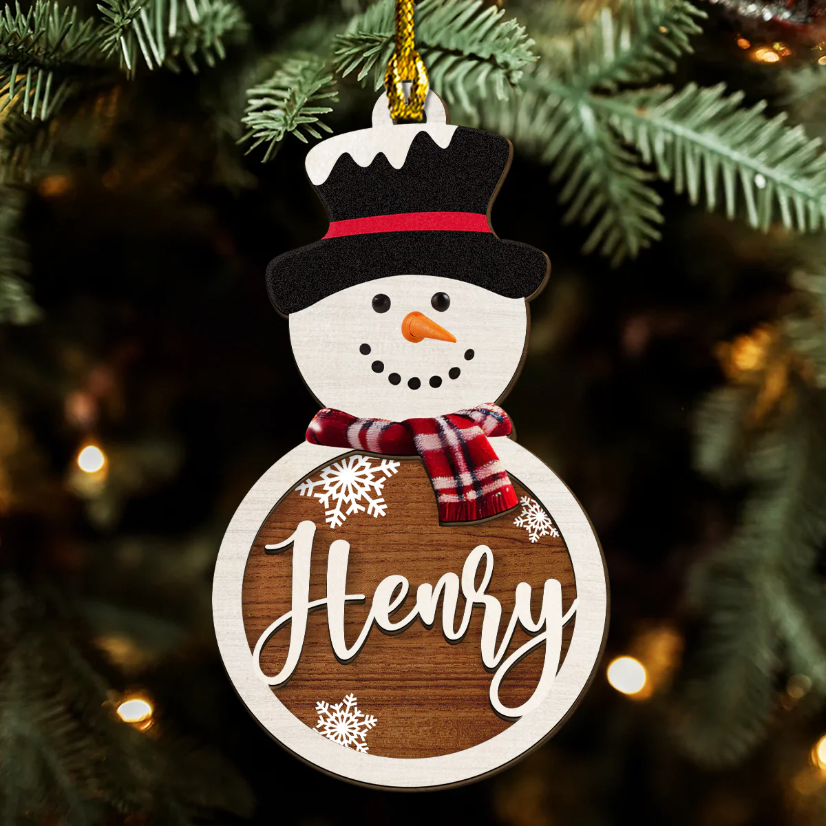 Snowman Custom Name - Personalized Custom Freeshape 2-Layered Wood Ornament - Image 2