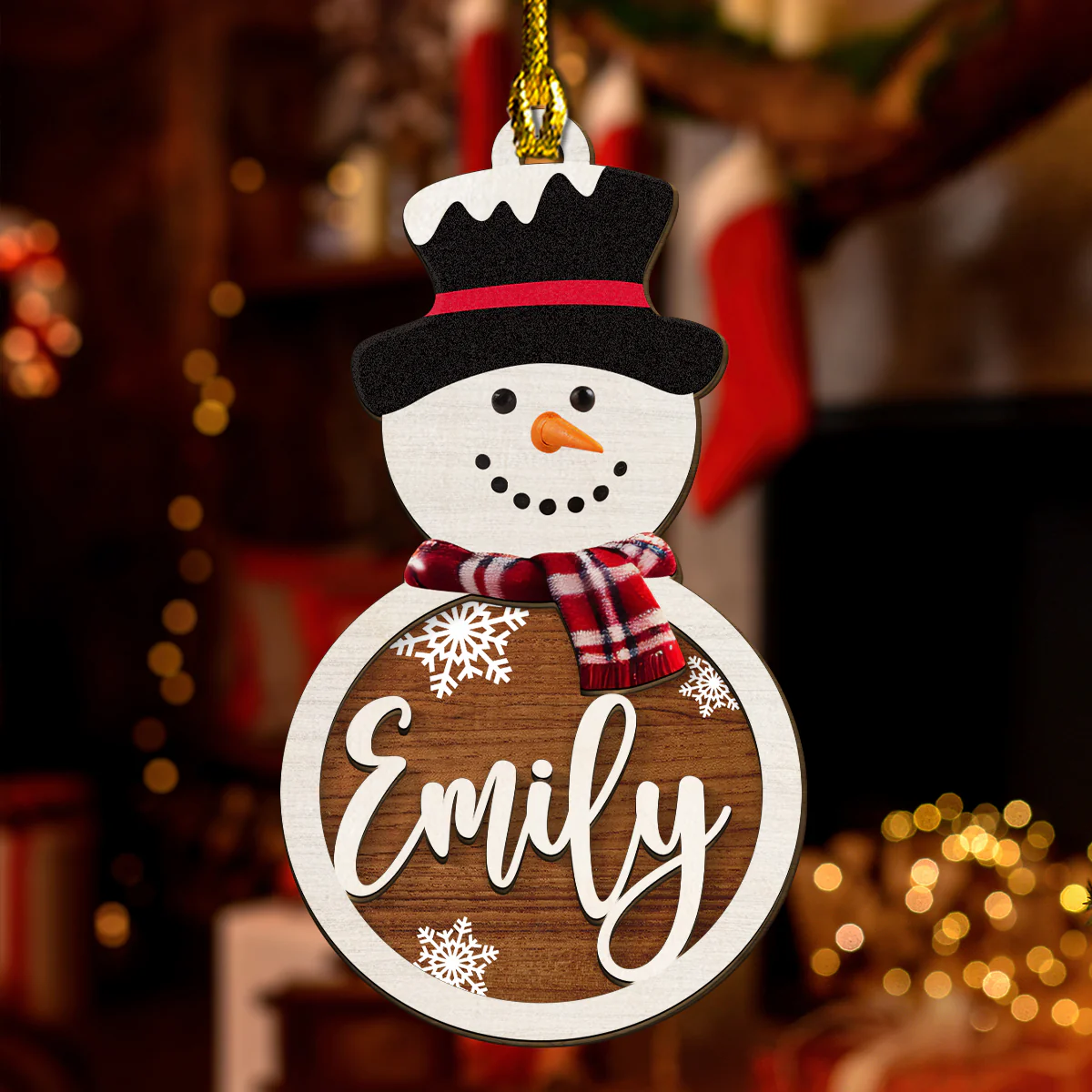 Snowman Custom Name - Personalized Custom Freeshape 2-Layered Wood Ornament - Image 3