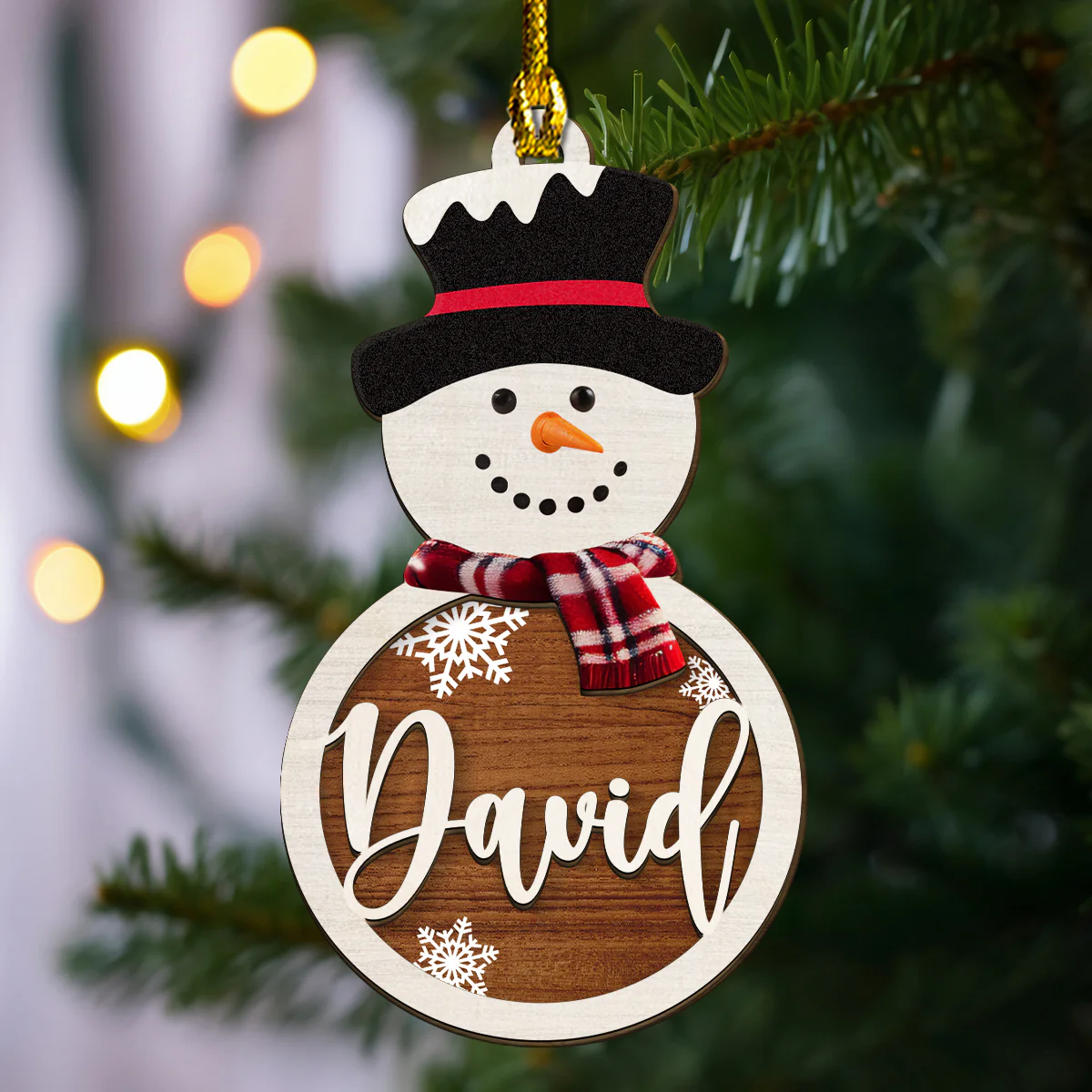 Snowman Custom Name - Personalized Custom Freeshape 2-Layered Wood Ornament - Image 5