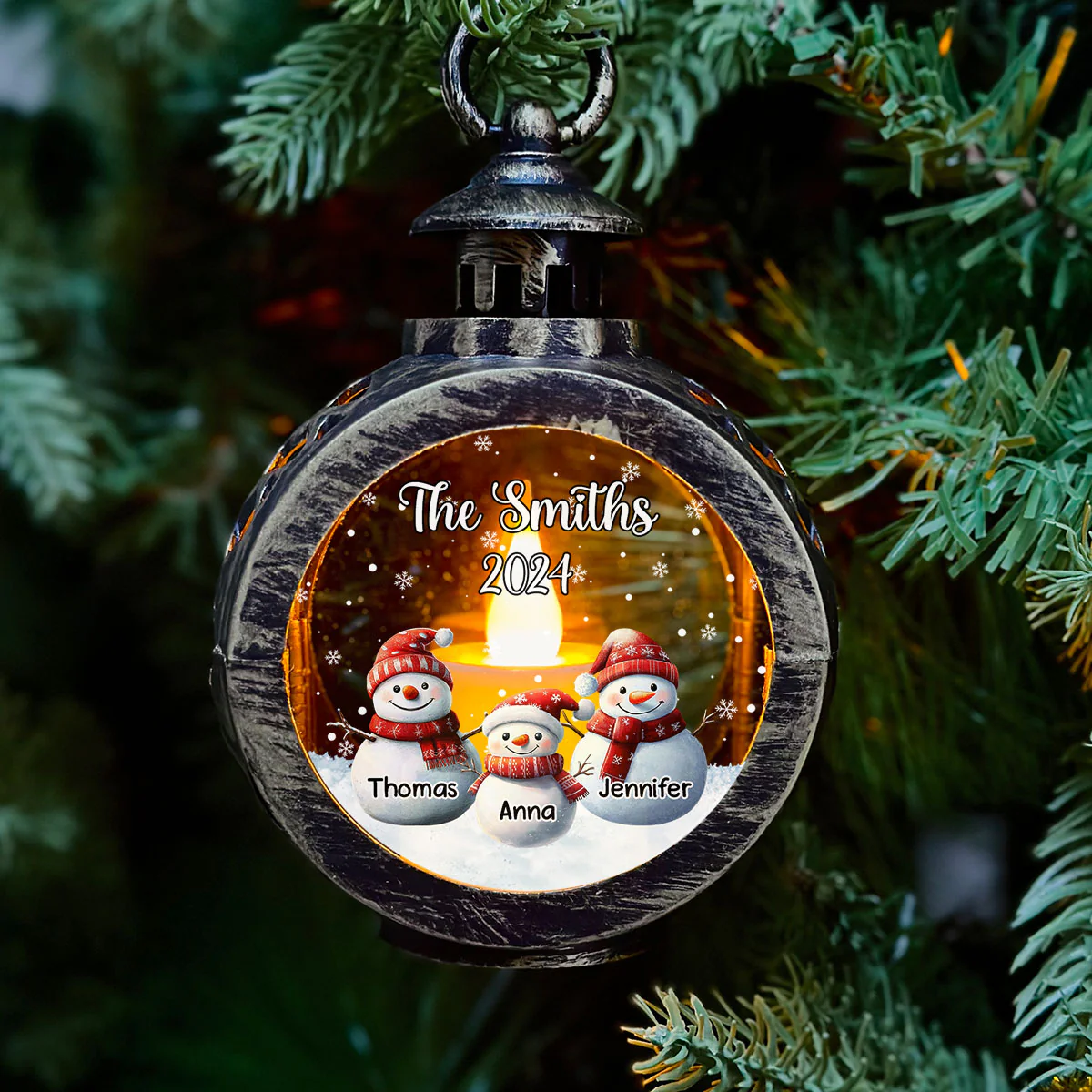 Snowman Family Christmas - Personalized Custom Christmas Lantern - Image 2
