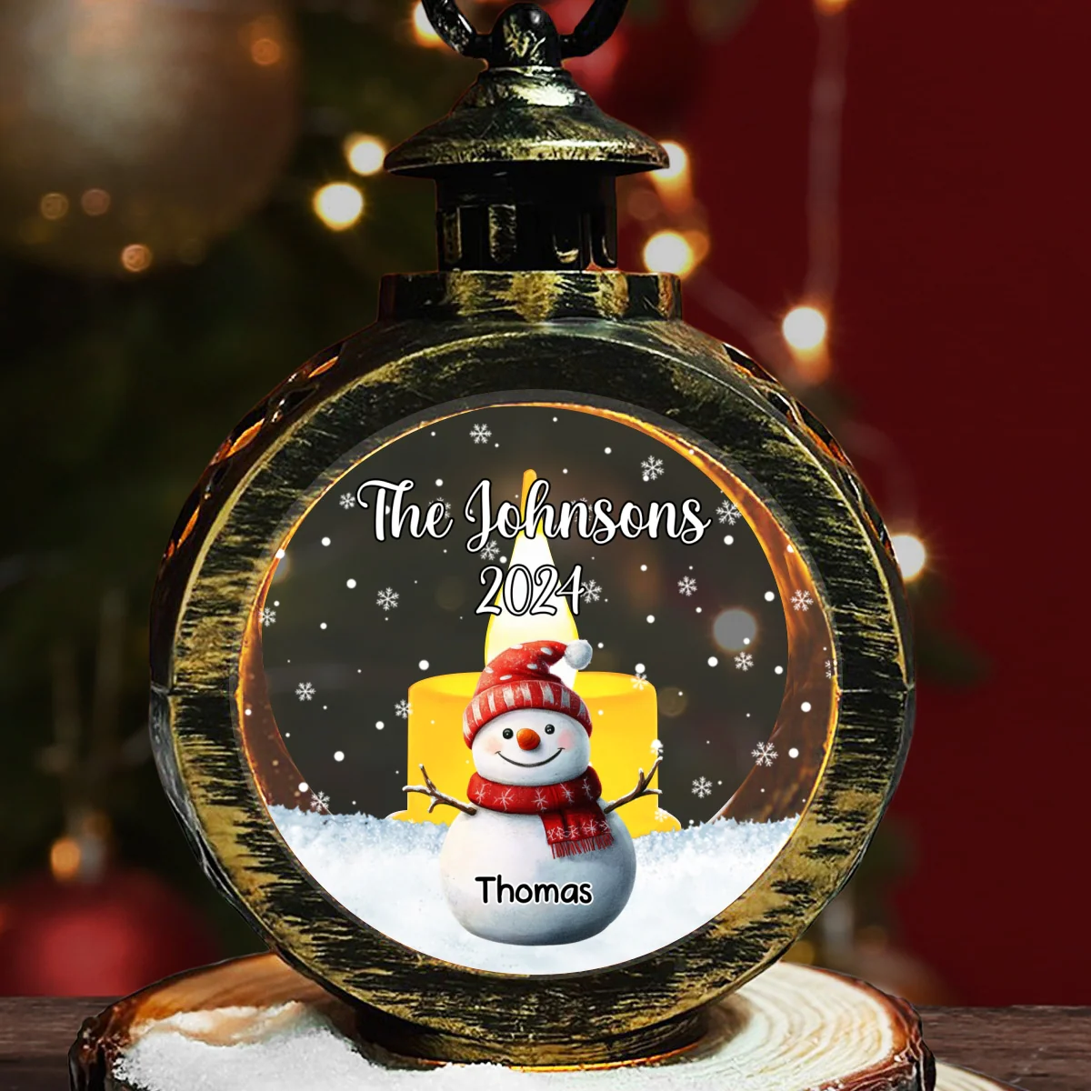 Snowman Family Christmas - Personalized Custom Christmas Lantern - Image 6