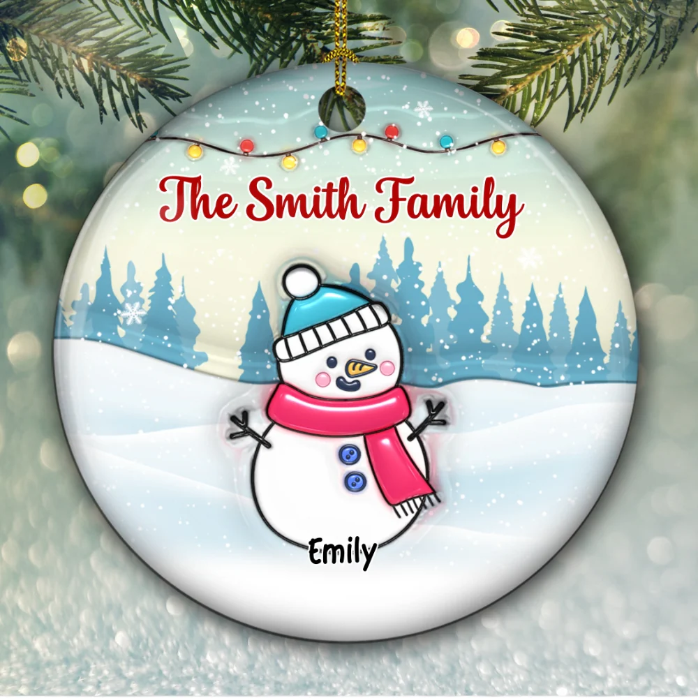 Snowman Family - Personalized Custom 3D Inflated Effect Ceramic Ornament - Image 6