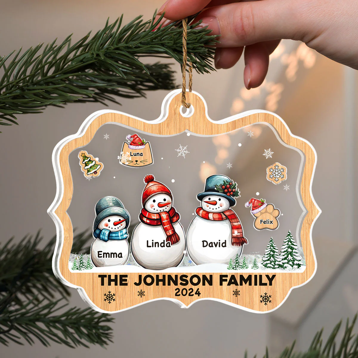 Snowman Family - Personalized Custom Acrylic Shaker Ornament - Image 3