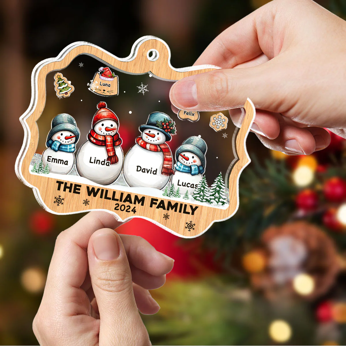 Snowman Family - Personalized Custom Acrylic Shaker Ornament - Image 4