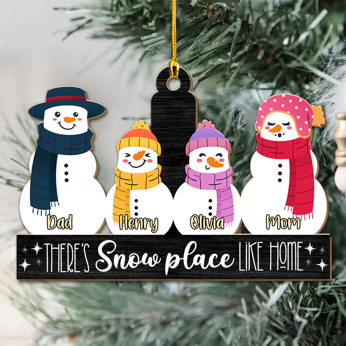 Snowman Family - Personalized Custom Wood Ornament - Image 3