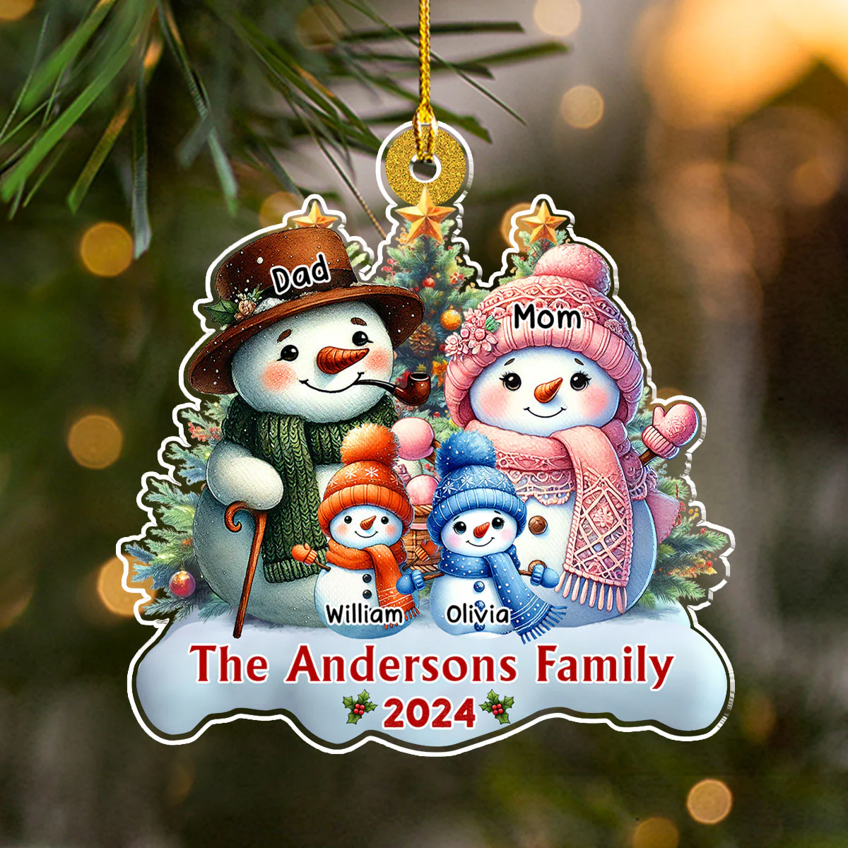 Snowman Family Version 2 - Personalized Custom Acrylic Ornament - Image 3