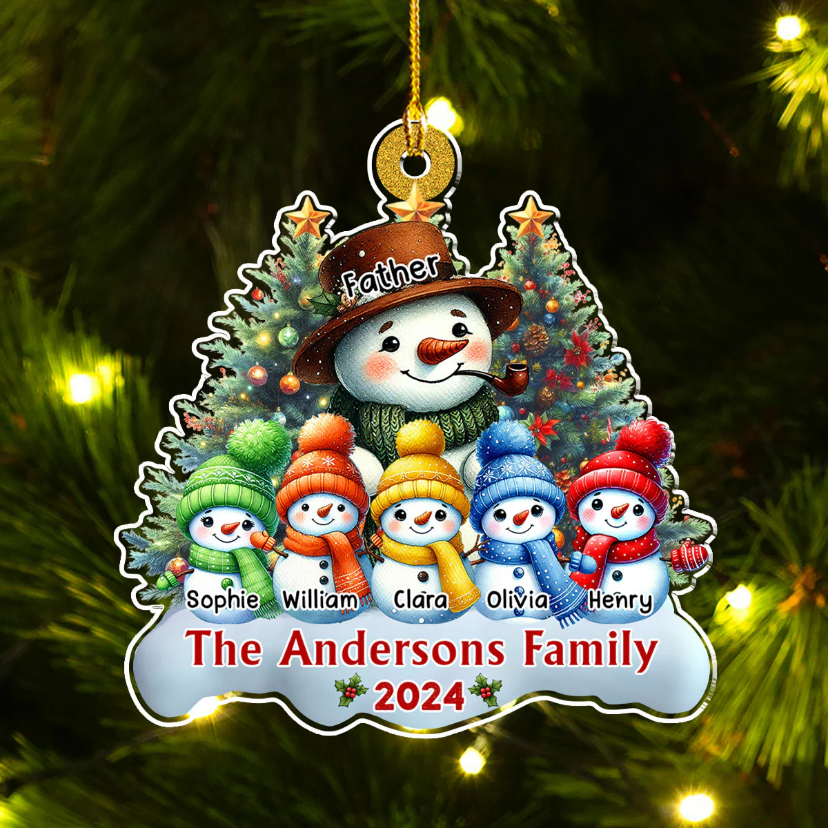 Snowman Family Version 2 - Personalized Custom Acrylic Ornament - Image 4