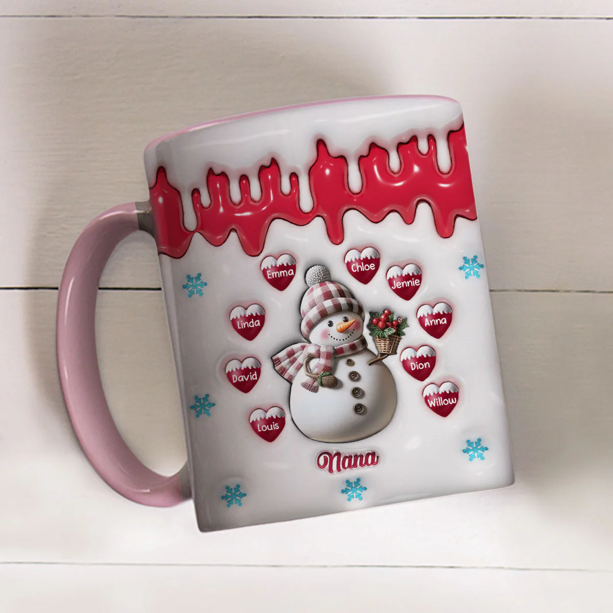 Snowman Grandma And Grandkids - Personalized Custom 3D Inflated Effect Accent Mug - Image 4