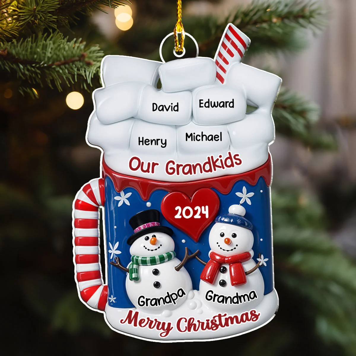 Snowman Grandma And Grandpa - Personalized Custom Acrylic Ornament - Image 2
