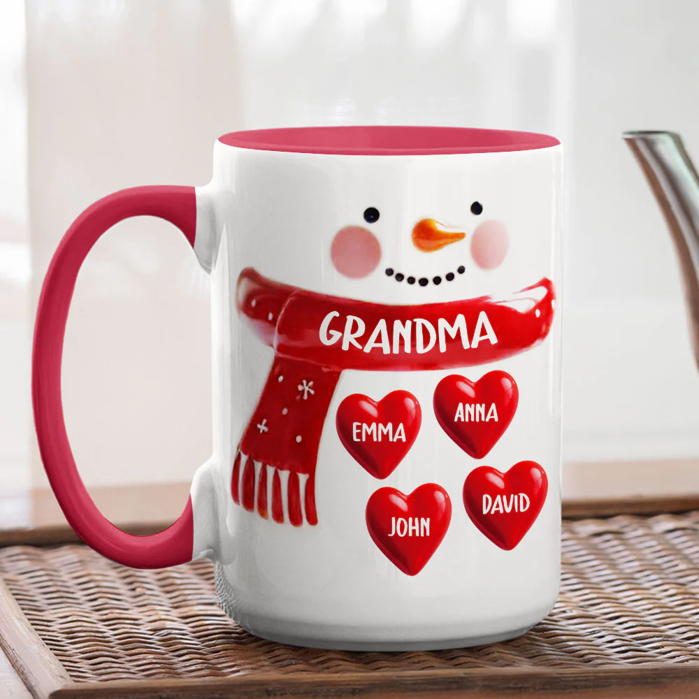 Snowman Grandma - Personalized Custom 3D Inflated Effect Accent Mug - Image 4