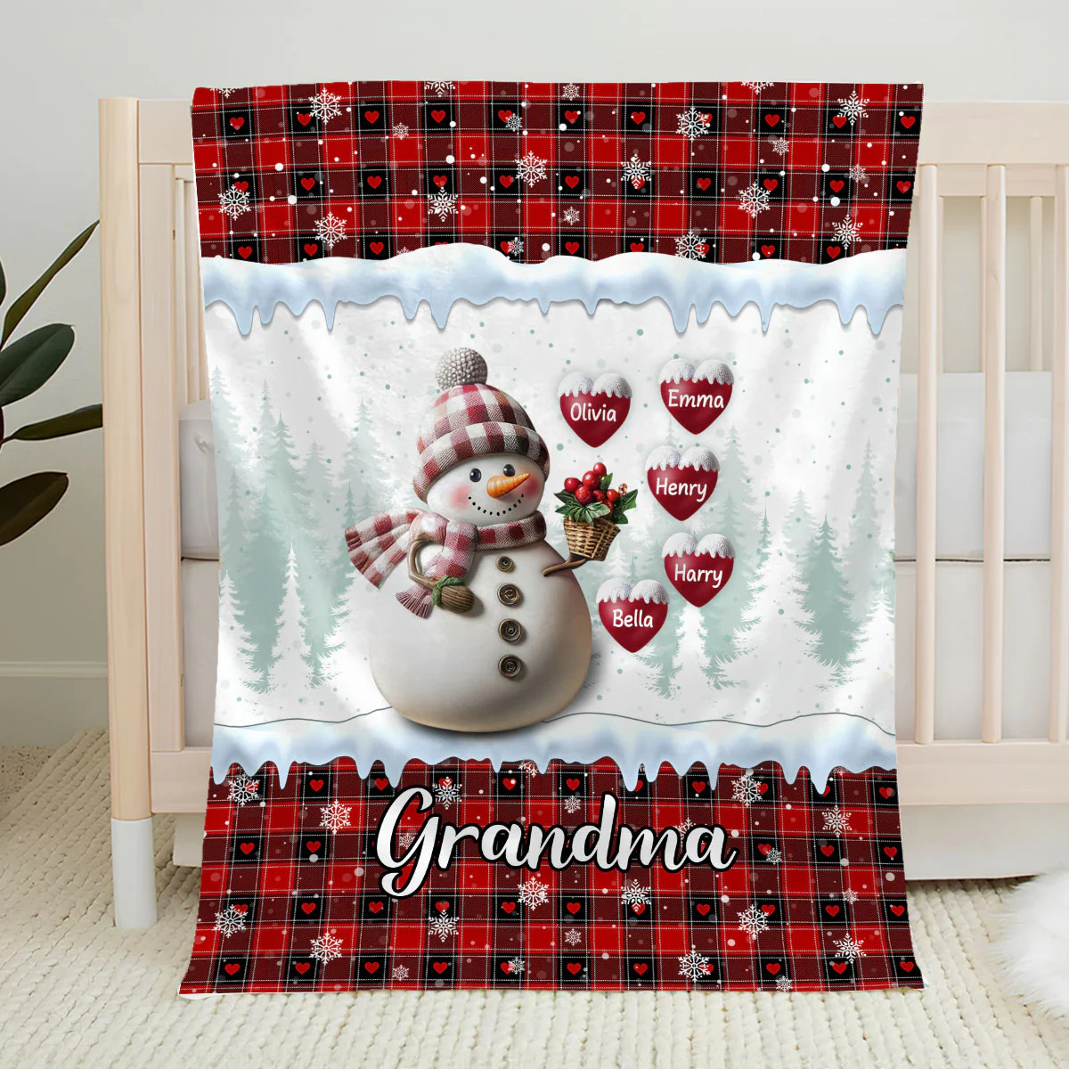 Snowman Grandma - Personalized Custom Fleece Blanket - Image 2